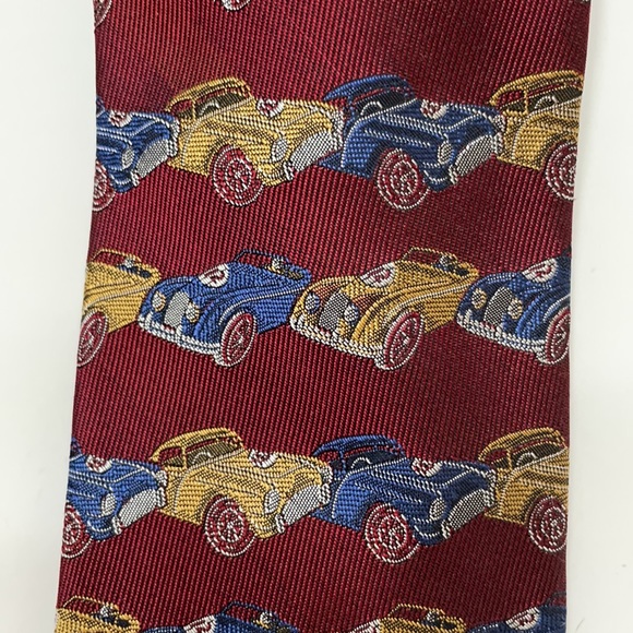 Robert Talbott Best of Class Ruby Red Tie #12 Vintage Race Cars in Blue & Yellow - Picture 2 of 5